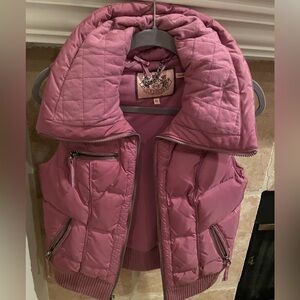 Juicy Couture VTG Down Puffer Vest Knit Trim Soft Flannel Lined & Collar Y2K M
